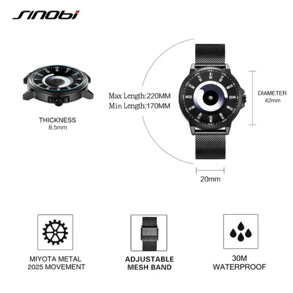 SINOBI Luxury Men's Quartz Sports Watch – Creative Design, Vortex Movement, Fashion Wristwatch - Image 2