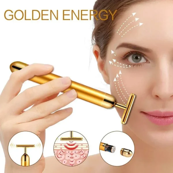24k Gold Facial Slimming & Firming Massager – Pulse Vibrating Roller for Skin Tightening, Wrinkle Reduction & Lift - Image 3