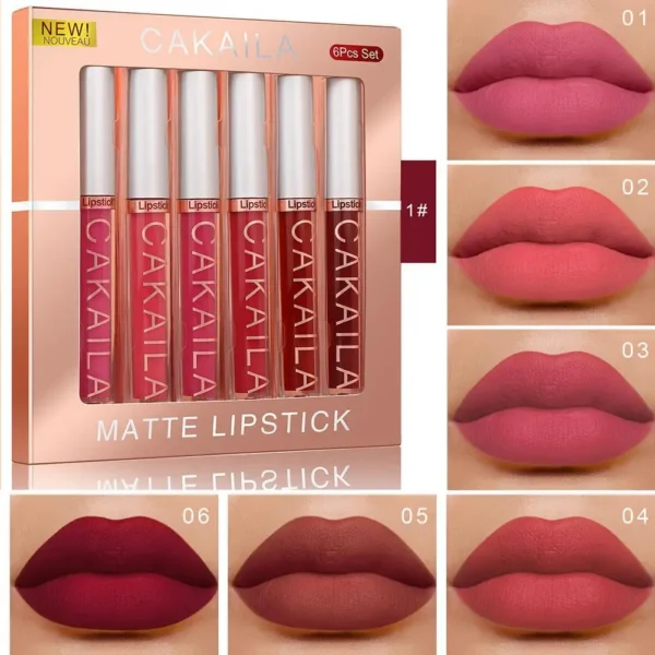 6-Piece Velvet Matte Liquid Lipstick Set – Long-Lasting, Waterproof, Nude & Red Shades