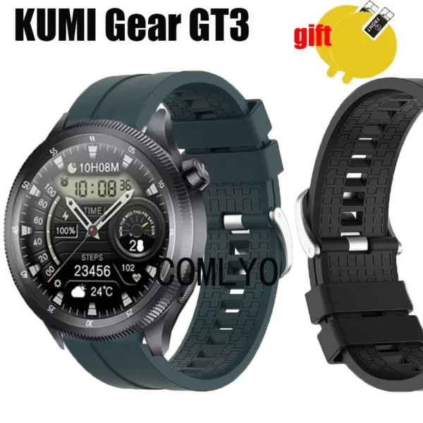 Wristband for KUMI Gear GT3 Smart Watch Strap – Silicone Band with Screen Protector for Men & Women