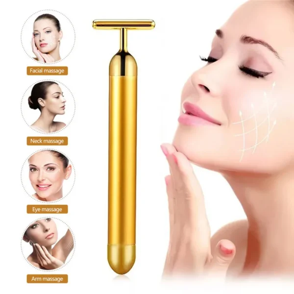 24k Gold Facial Slimming & Firming Massager – Pulse Vibrating Roller for Skin Tightening, Wrinkle Reduction & Lift - Image 2