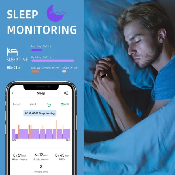 YERSIDA R11M Health Smart Ring - Sleep Monitoring, Heart Rate & Blood Oxygen Tracker, IP68 Waterproof, Sport Mode, Epoxy Resin Material - Image 4