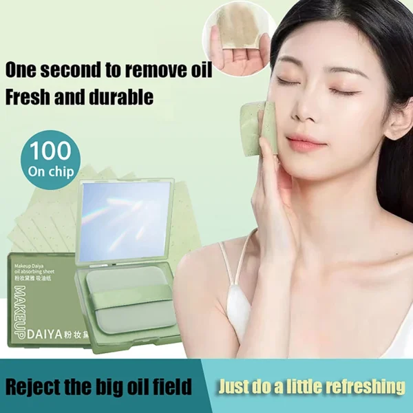 100 Sheets Oil Absorbing Face Paper with Mirror Case – Portable Facial Blotting Sheets for Shine Control