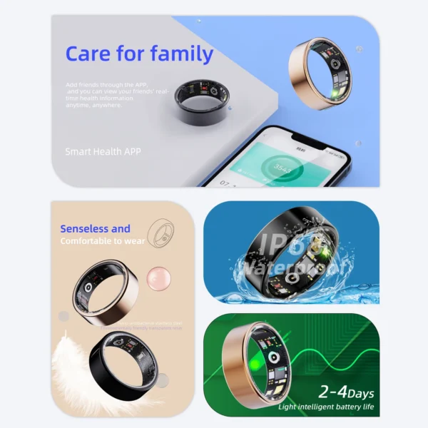 YERSIDA R11M Smart Ring - Heart Rate & Sleep Monitoring, Multi-Sport Modes, IP68 Waterproof, Titanium Steel for Adults - Image 2